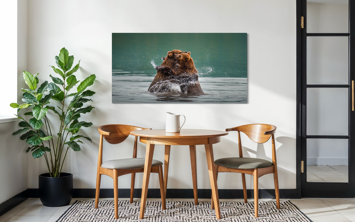 Dancing Bears, Kamchatka, Russia shown framed in a room