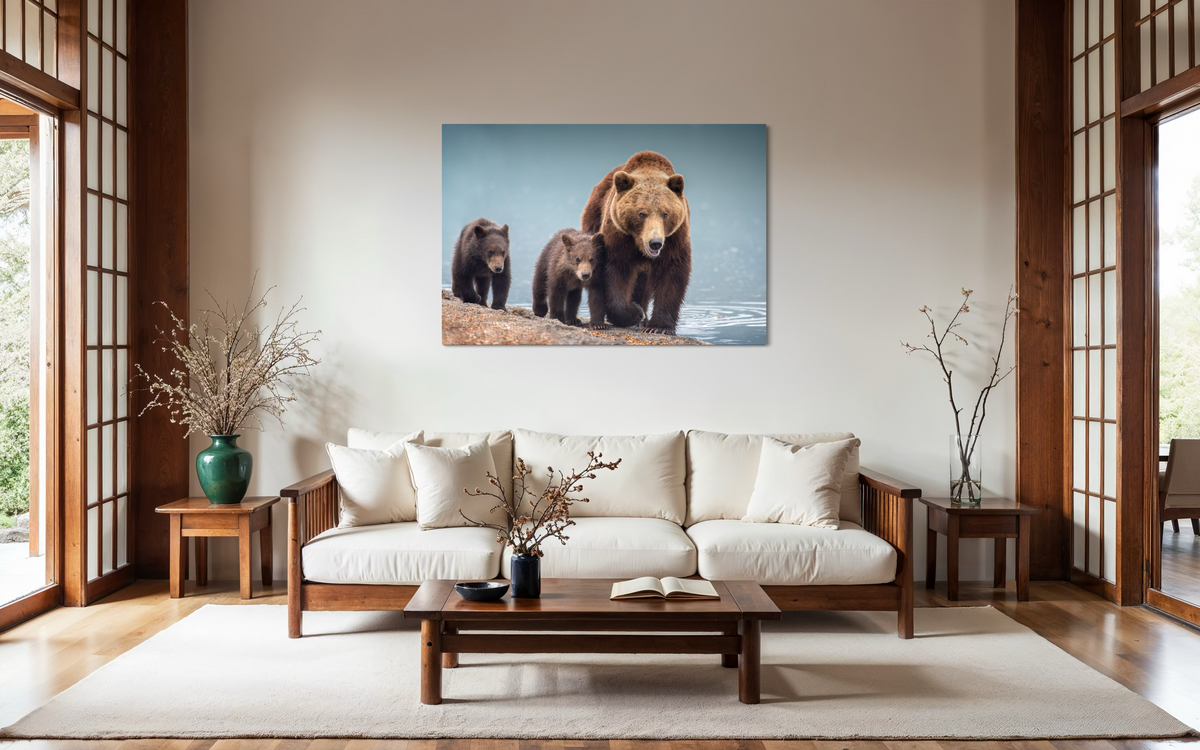 Grizzly Bears, Kamchatka, Russia shown framed in a room