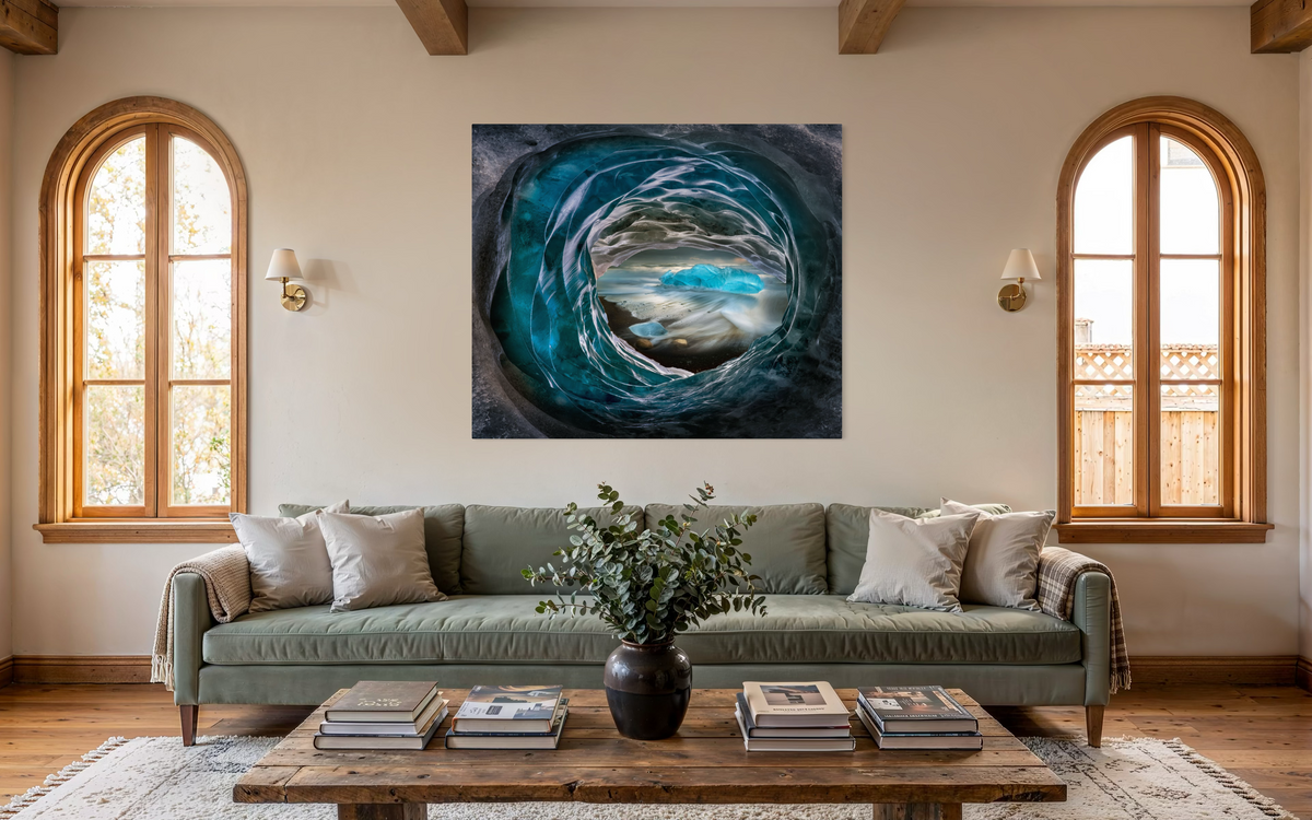 Ice Hole, Jokulsarlon Beach, Iceland shown framed in a room
