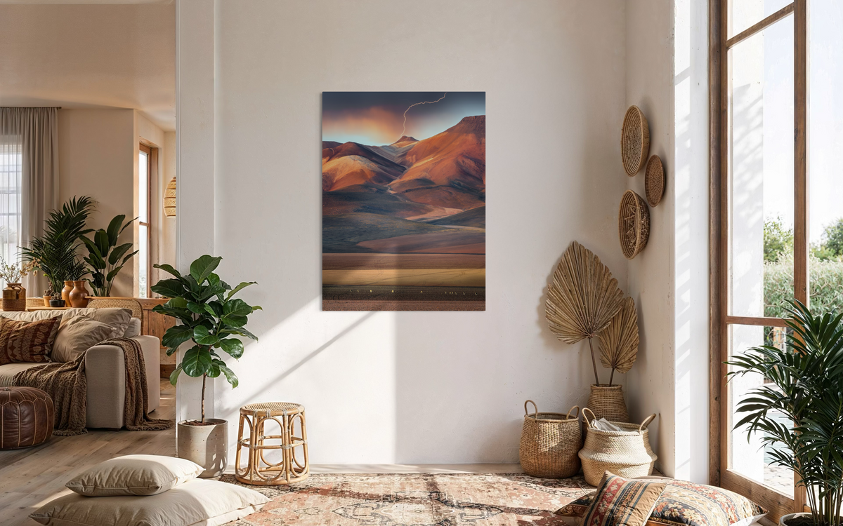 Seven Colors Mountain, Bolivian Altiplano shown framed in a room
