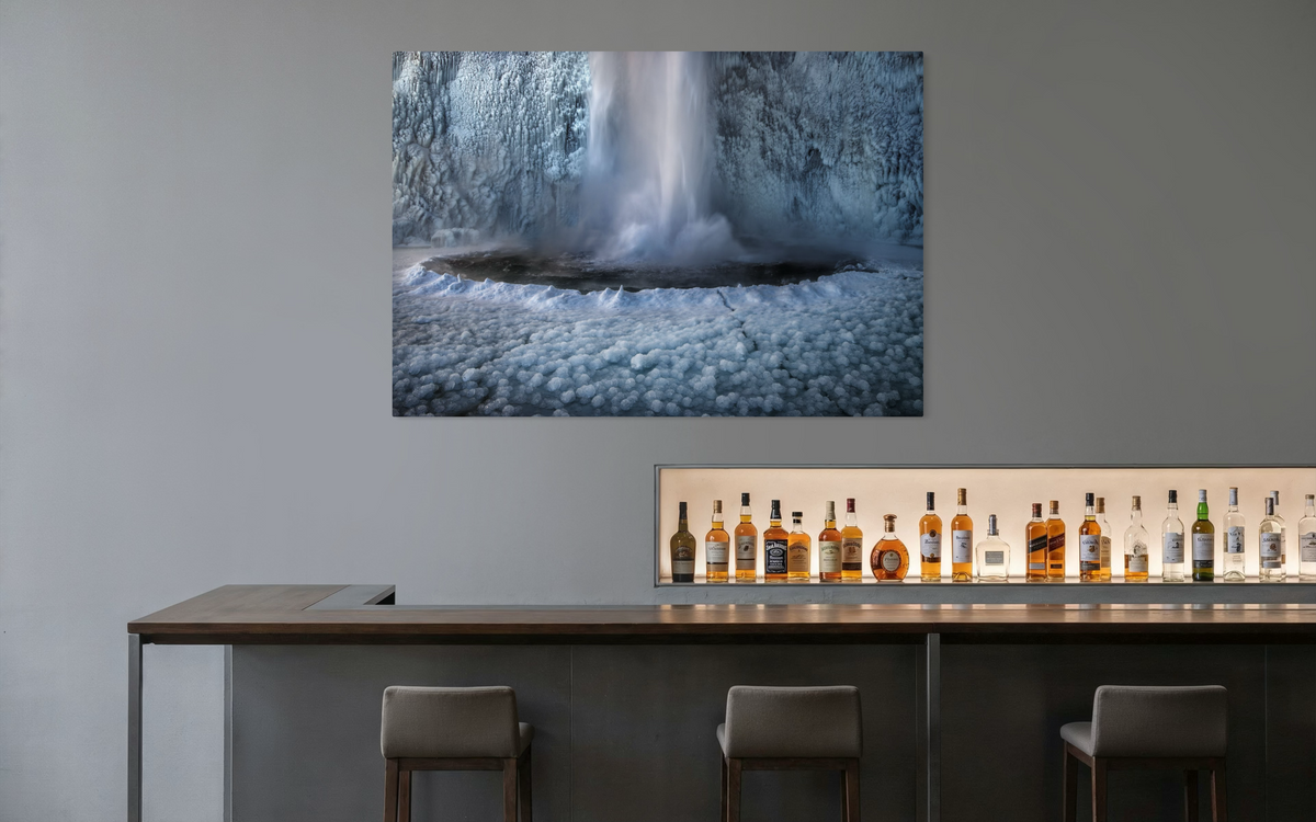 Skogafoss, Iceland shown framed in a room