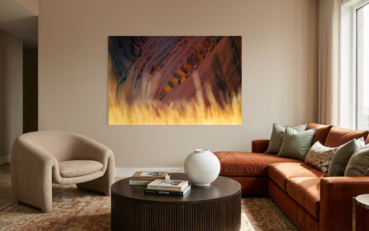 Uluru on Fire, NT, Australia shown framed in a room